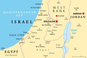 Die Lage des Gazastreifen im Mittelmeerraum westlich des Staates Israels