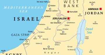 Die Lage des Gazastreifen im Mittelmeerraum westlich des Staates Israels